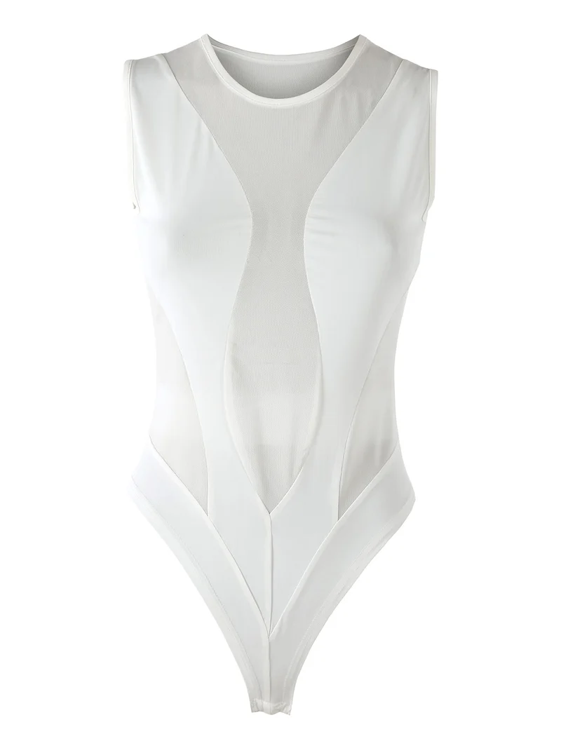 Top body smanicato da donna con inserti a rete - bianco