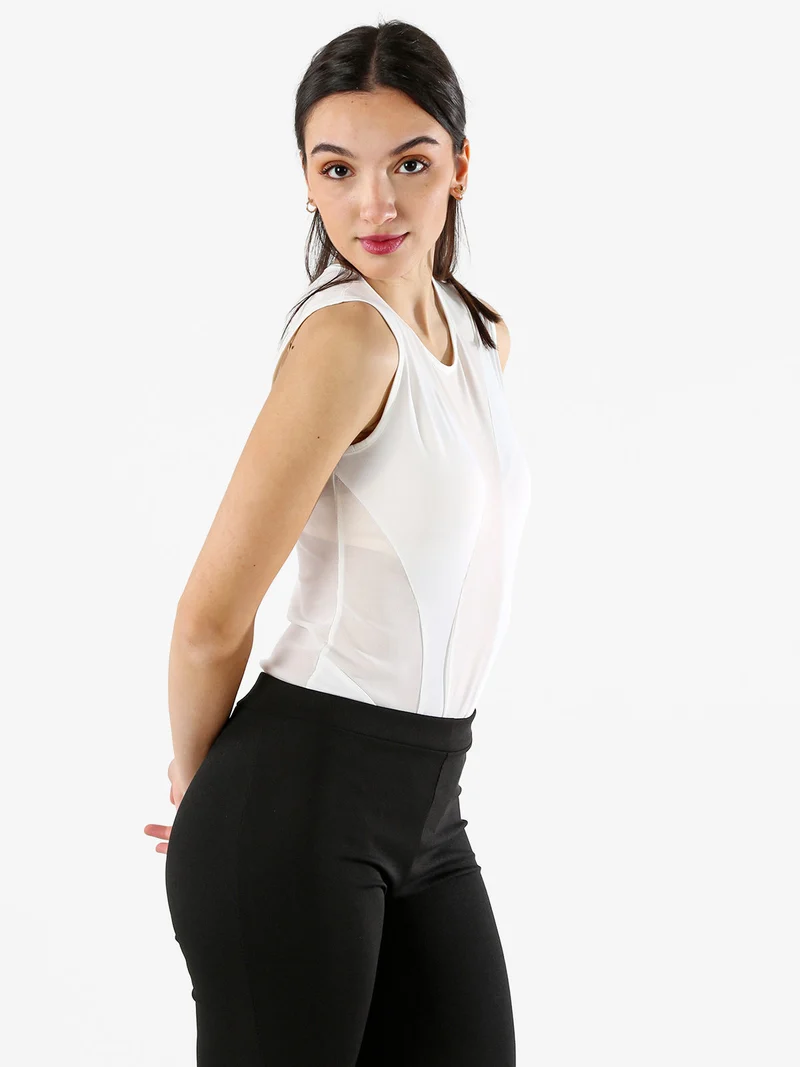 Top body smanicato da donna con inserti a rete - bianco