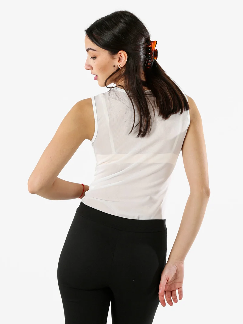 Top body smanicato da donna con inserti a rete - bianco