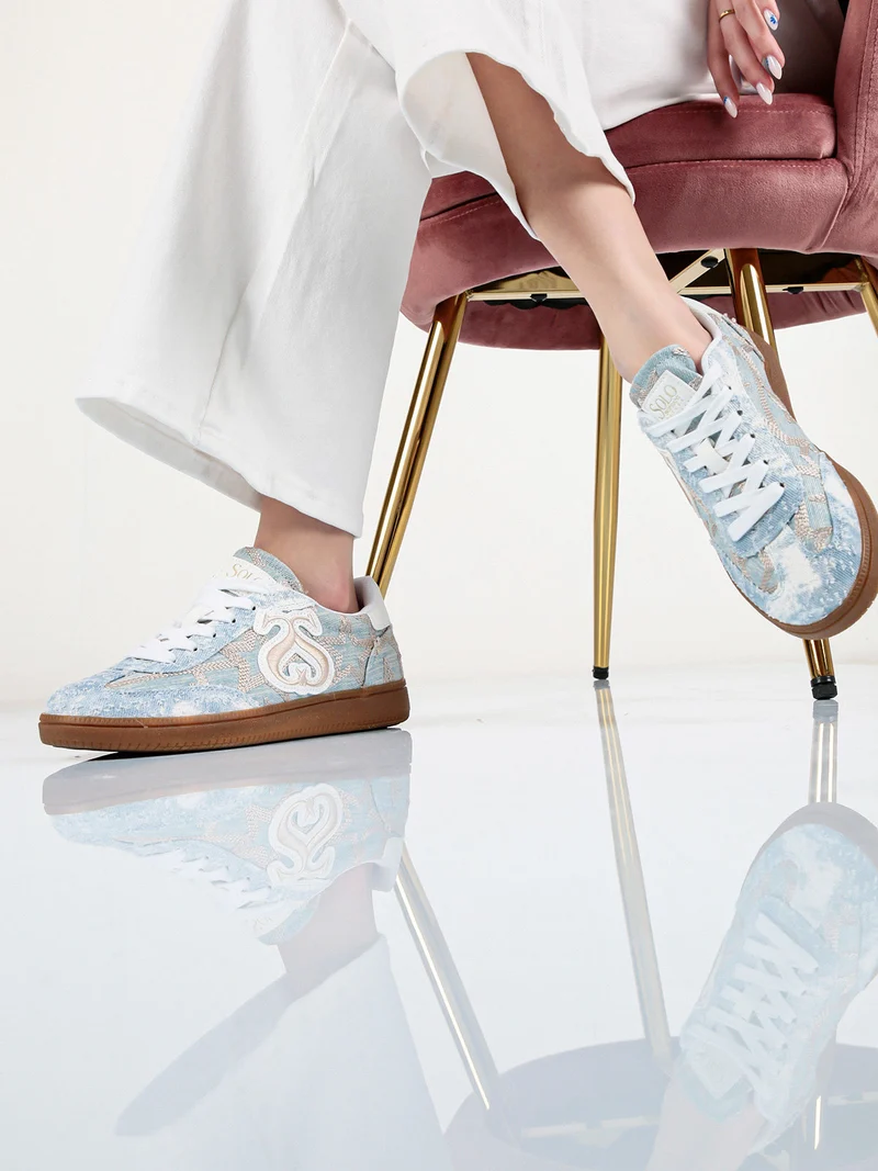 Sneakers donna stringate in tessuto jeans