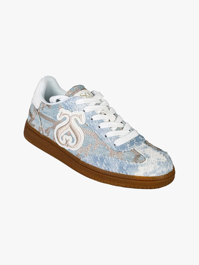 Sneakers donna stringate in tessuto jeans