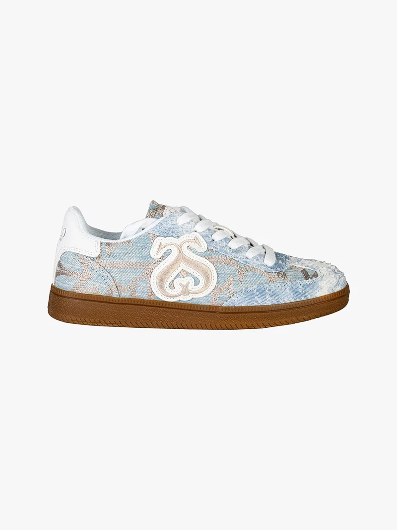Sneakers donna stringate in tessuto jeans