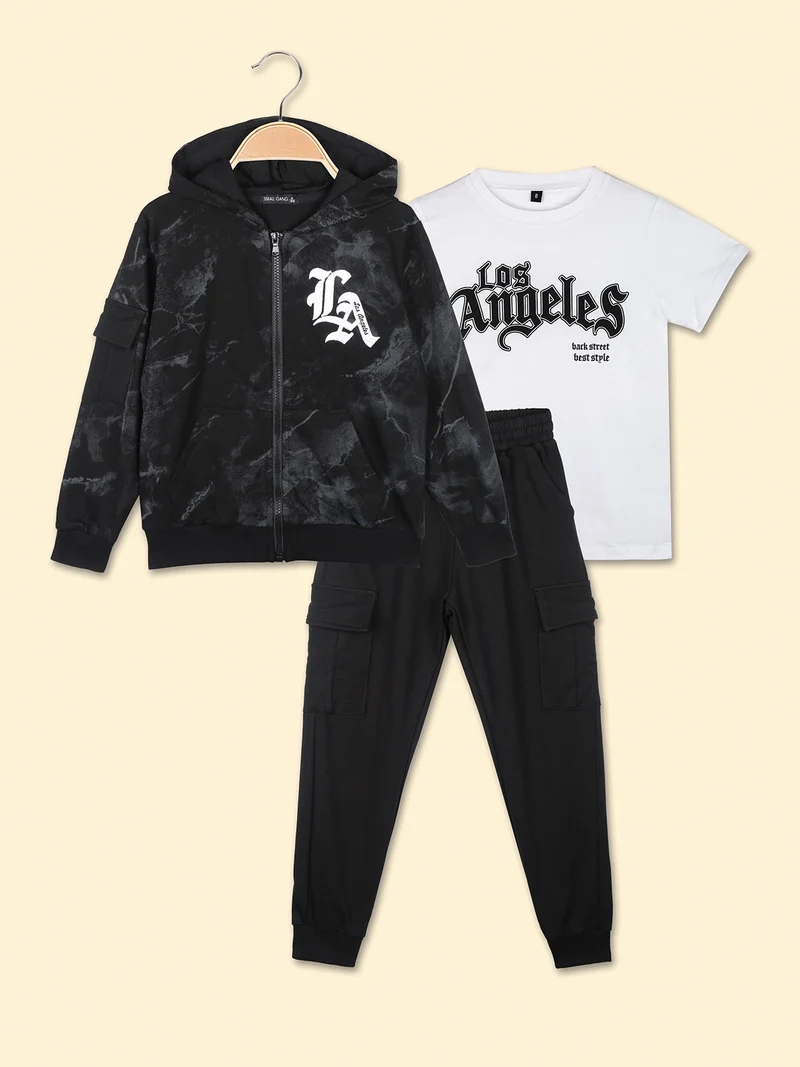 Completo tuta 3 pezzi da bambino con cappuccio e zip - nero