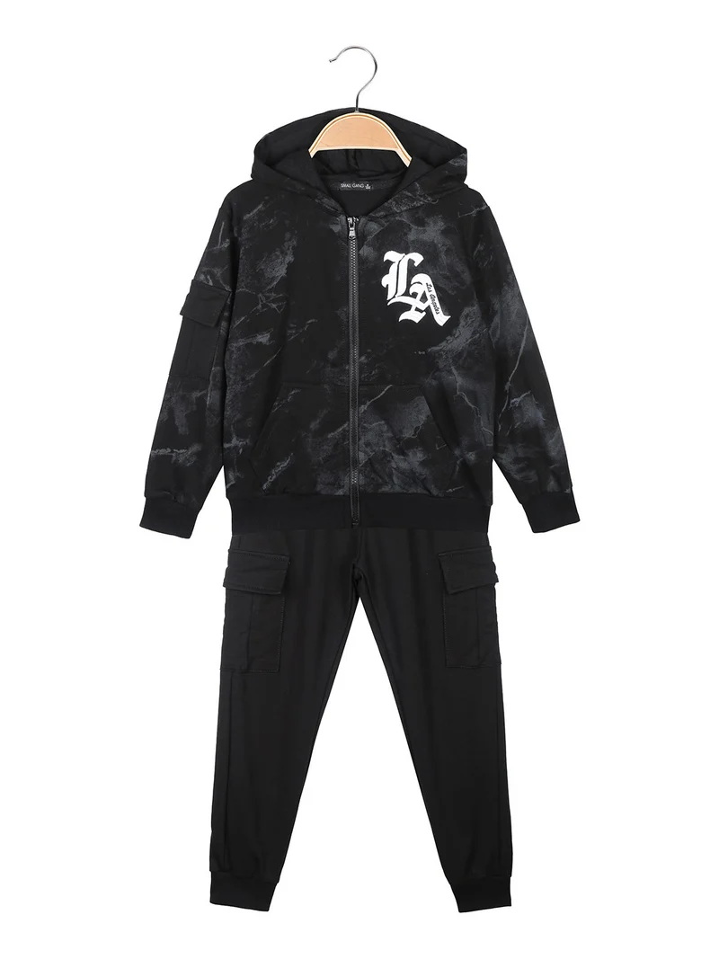 Completo tuta 3 pezzi da bambino con cappuccio e zip - nero