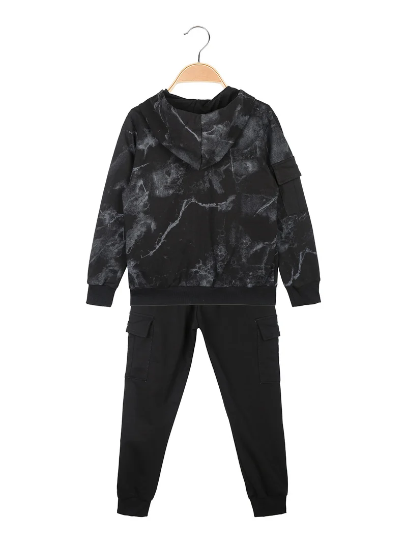 Completo tuta 3 pezzi da bambino con cappuccio e zip - nero
