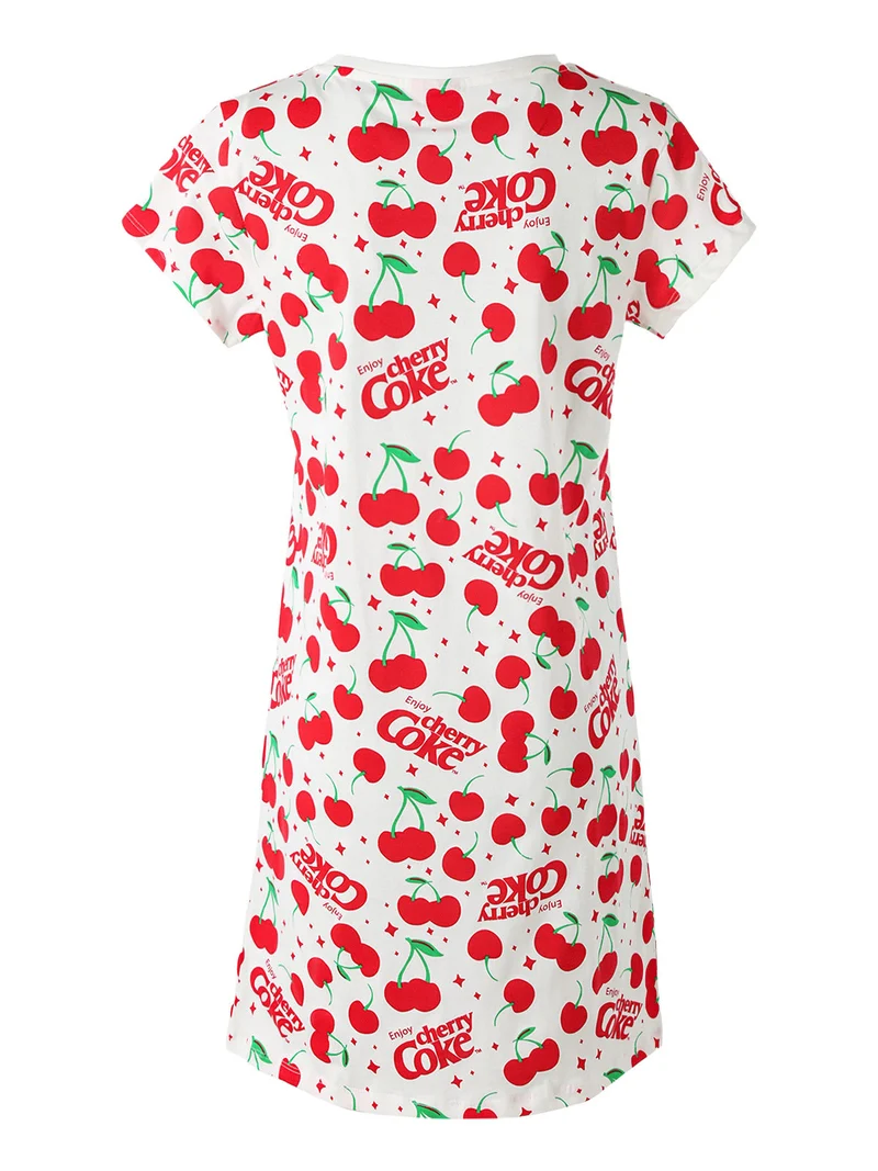 Vestitino da donna in cotone a maniche corte con stampe - panna