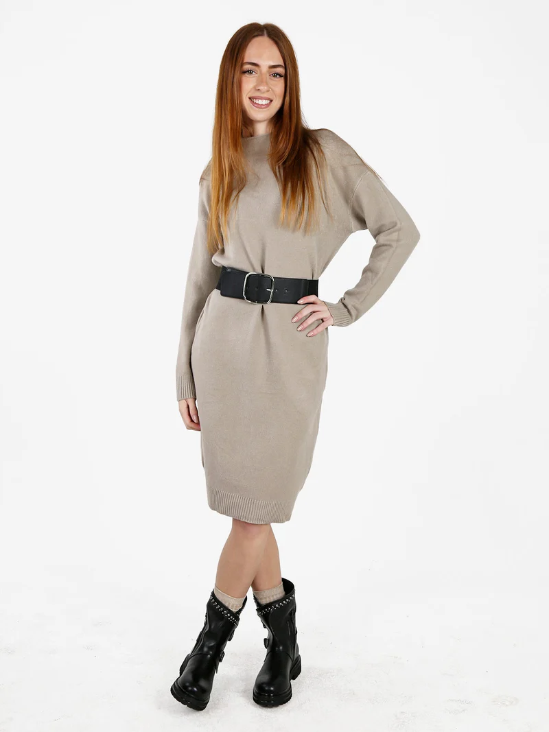 Abito donna in maglia accollato - sabbia