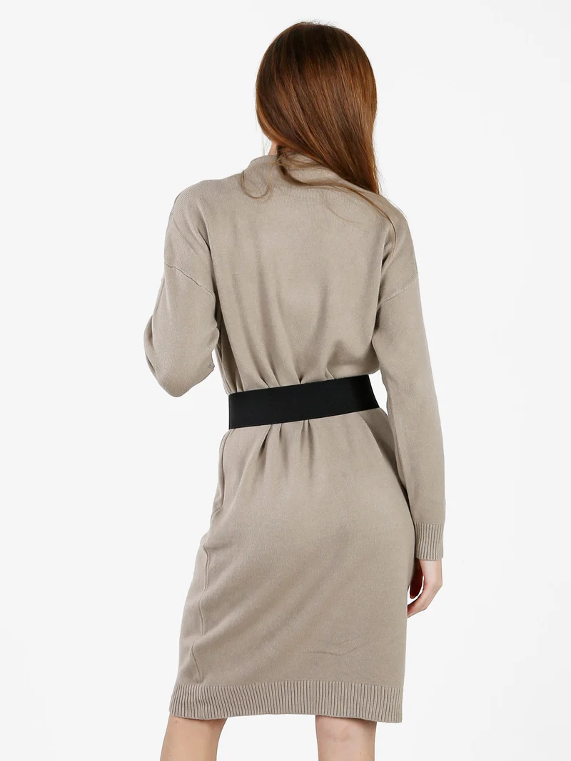 Abito donna in maglia accollato - sabbia