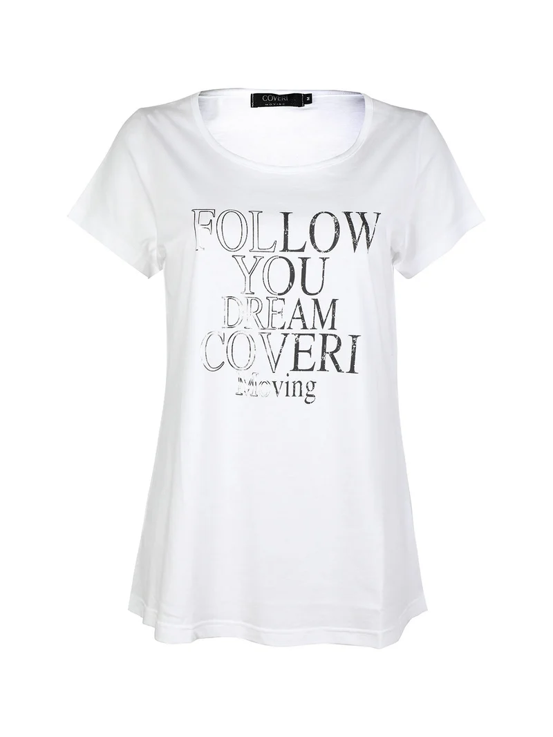 T-shirt manica corta donna in cotone con scritta - bianco