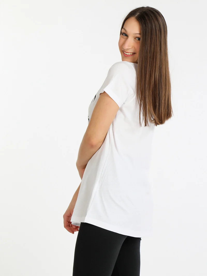 T-shirt manica corta donna in cotone con scritta - bianco