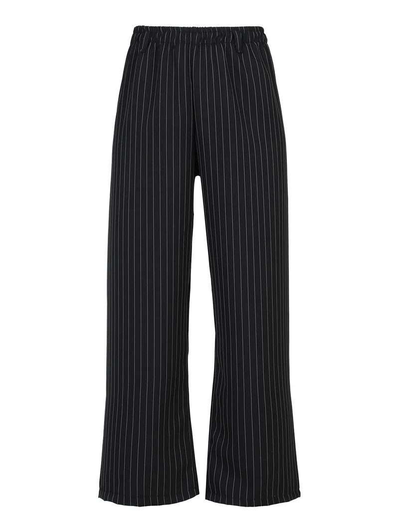Pantaloni donna gessati a gamba larga - nero