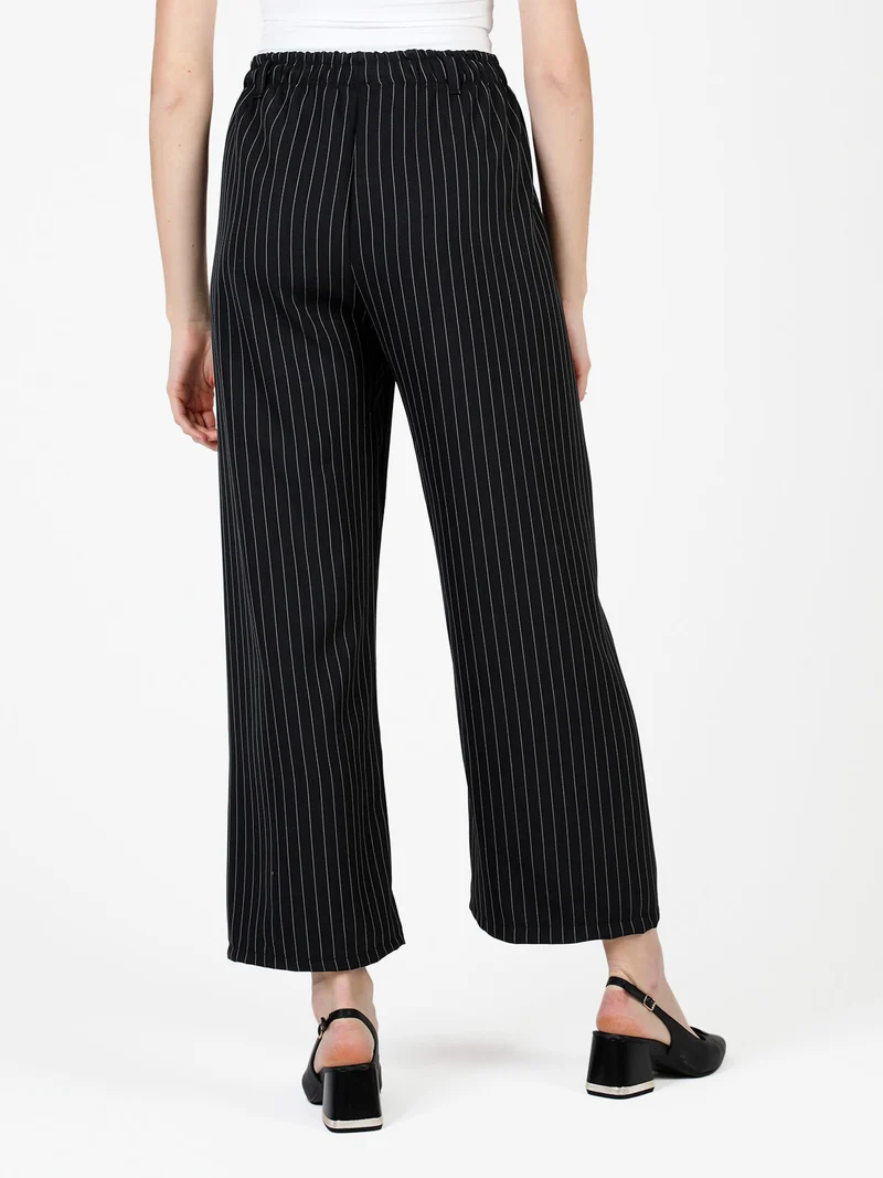 Pantaloni donna gessati a gamba larga - nero