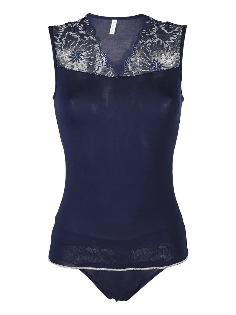 Coordinato donna top + panty con pizzo - blu scuro