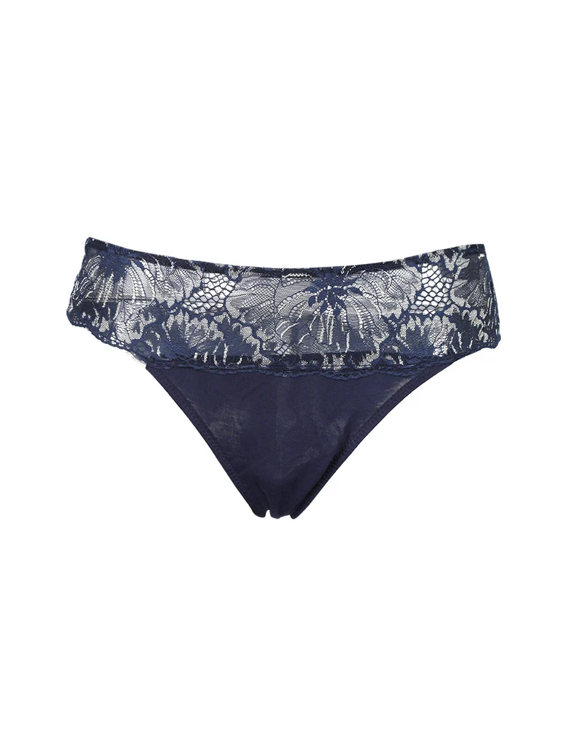 Coordinato donna top + panty con pizzo - blu scuro