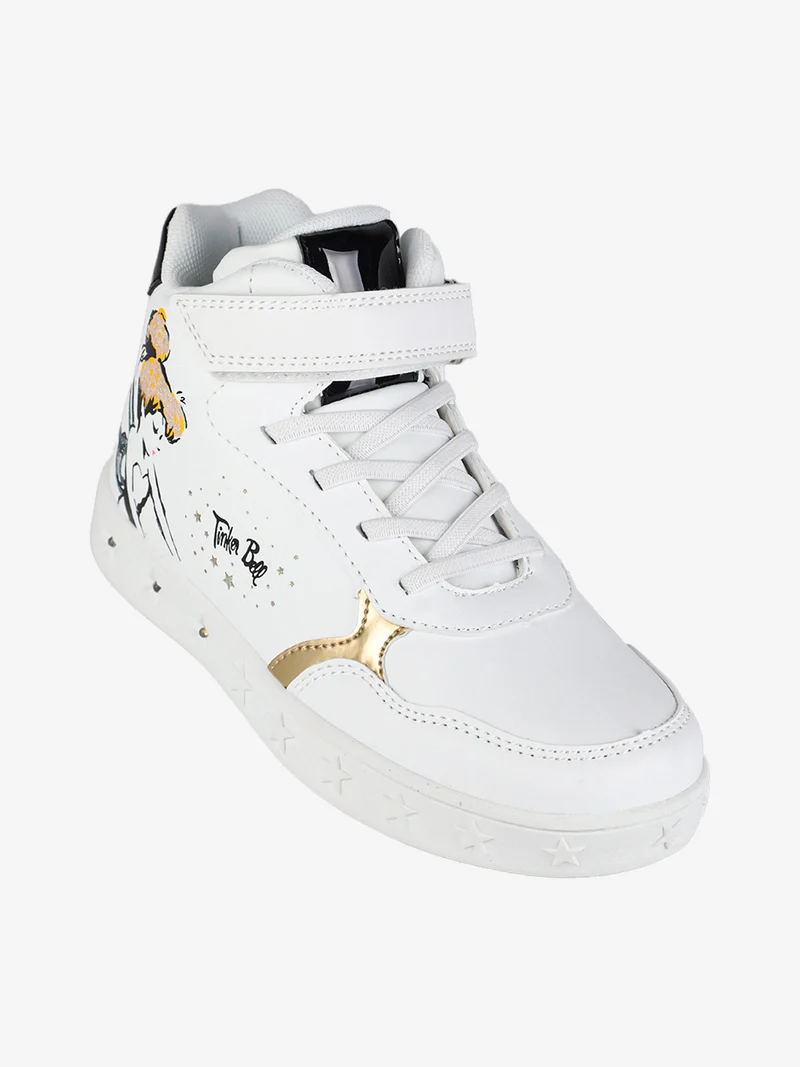Sneakers alte da ragazza con cinturino a strappo e luci - bianco