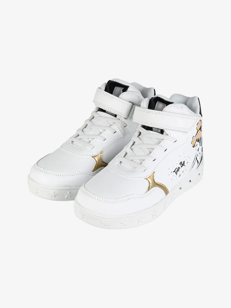 Sneakers alte da ragazza con cinturino a strappo e luci - bianco