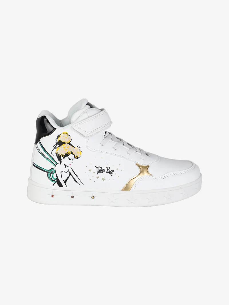 Sneakers alte da ragazza con cinturino a strappo e luci - bianco