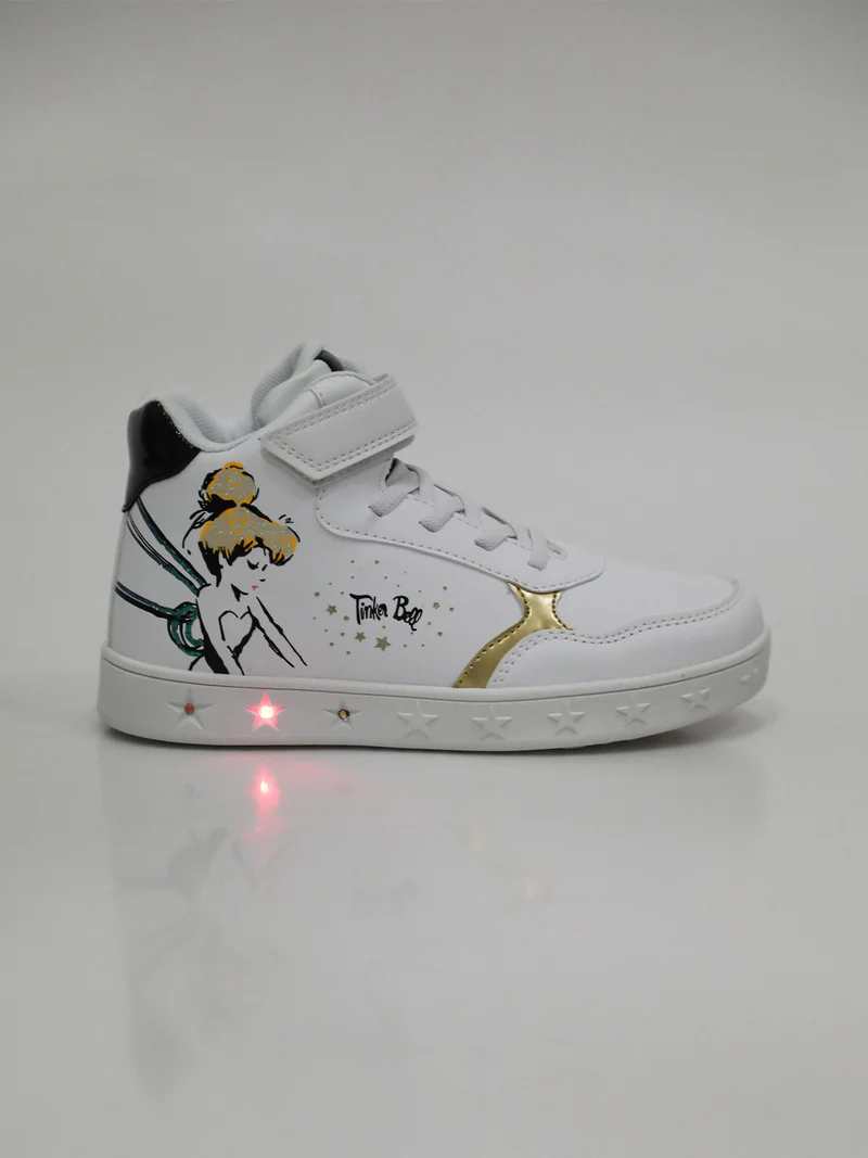 Sneakers alte da ragazza con cinturino a strappo e luci - bianco