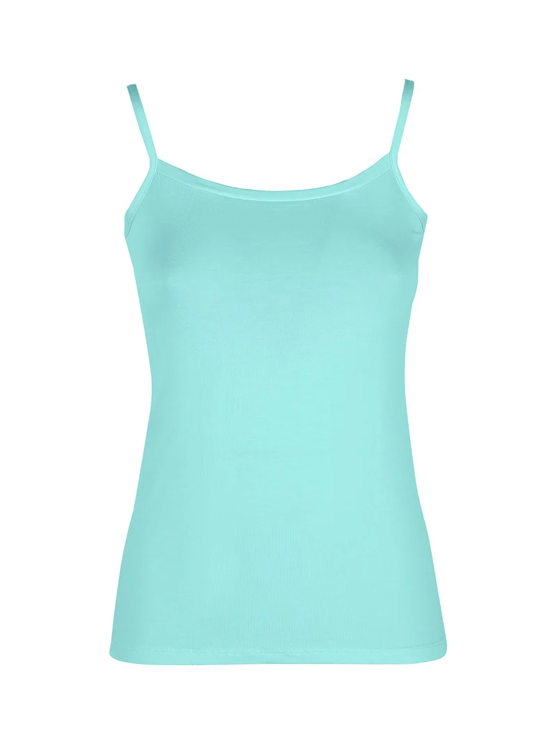 P0717M Top donna in bamboo con spalline sottili - acqua marina