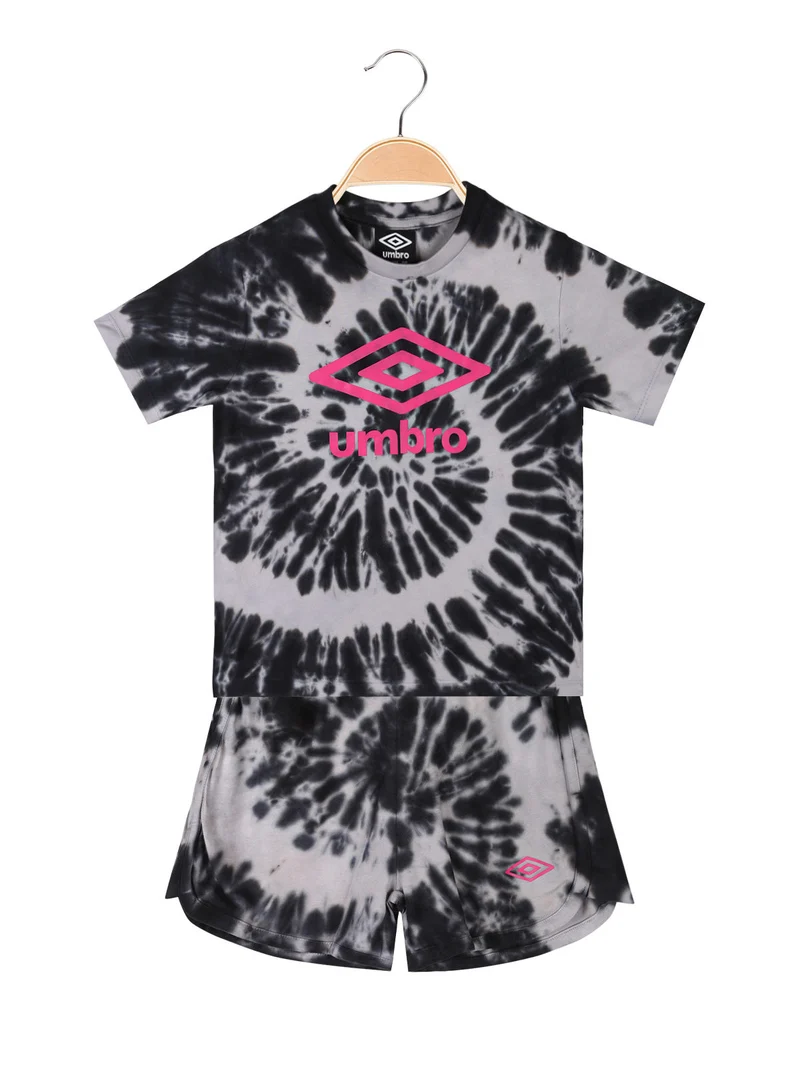 Completo corto 2 pezzi in cotone da ragazza con t-shirt e shorts - nero