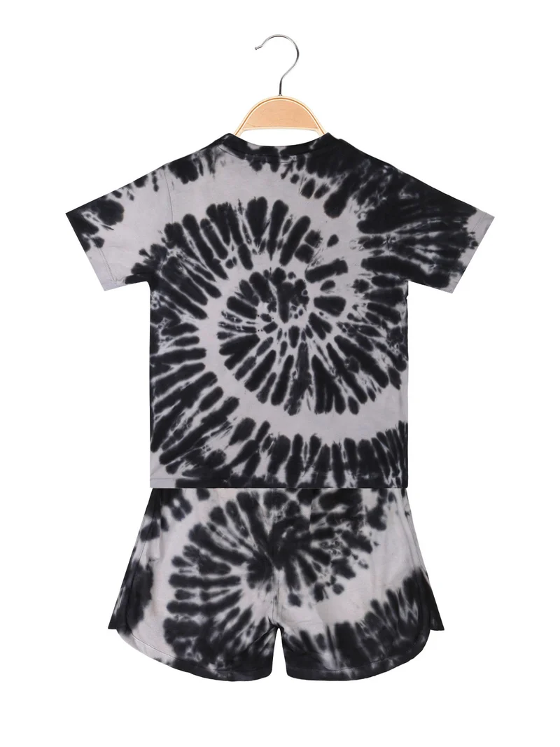 Completo corto 2 pezzi in cotone da ragazza con t-shirt e shorts - nero