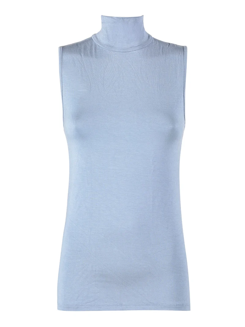 Maglia donna lupetto smanicata - cielo