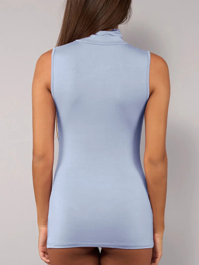Maglia donna lupetto smanicata - cielo