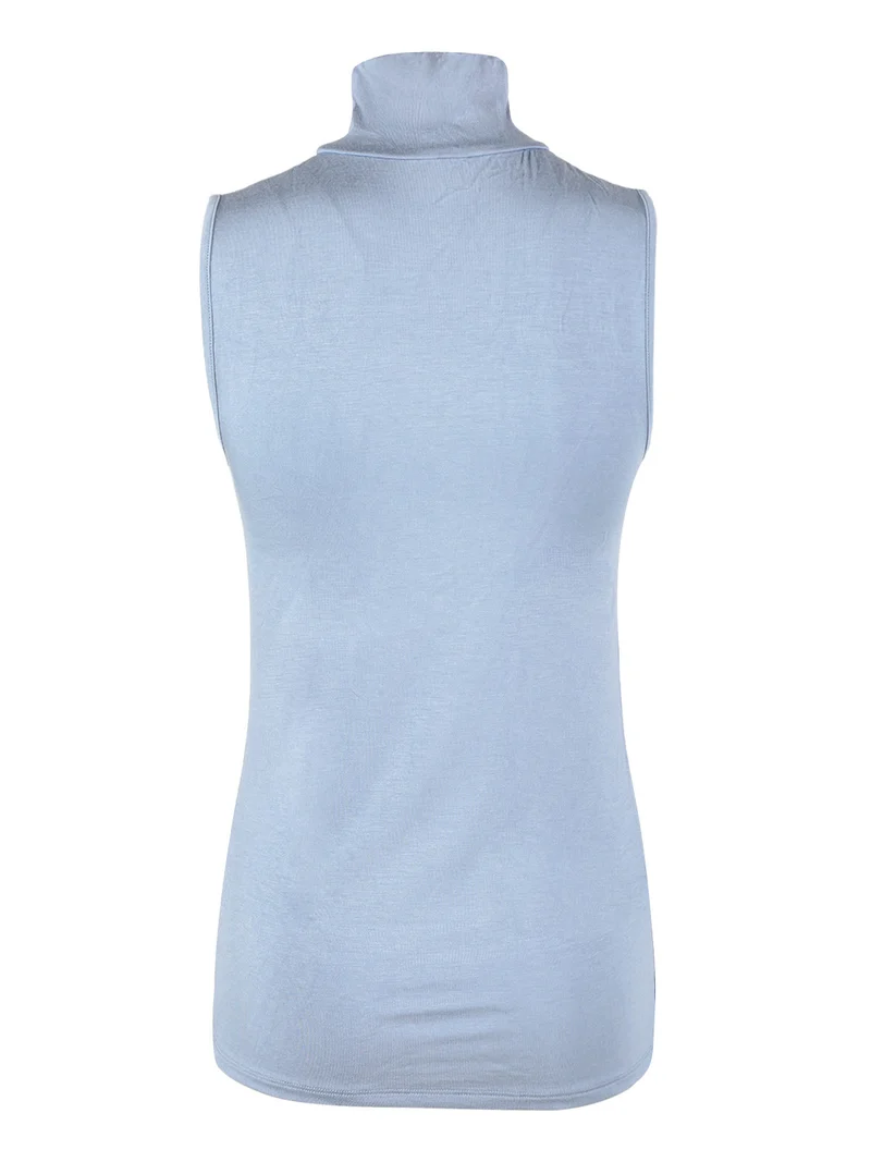Maglia donna lupetto smanicata - cielo