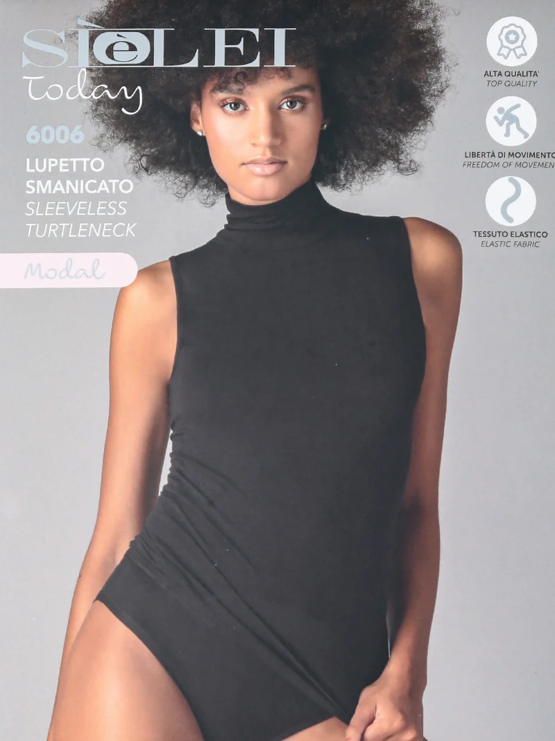 Maglia donna lupetto smanicata - cielo