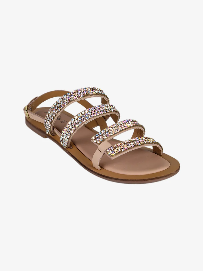 Sandali donna in pelle con strass e cinturino alla caviglia - nudo