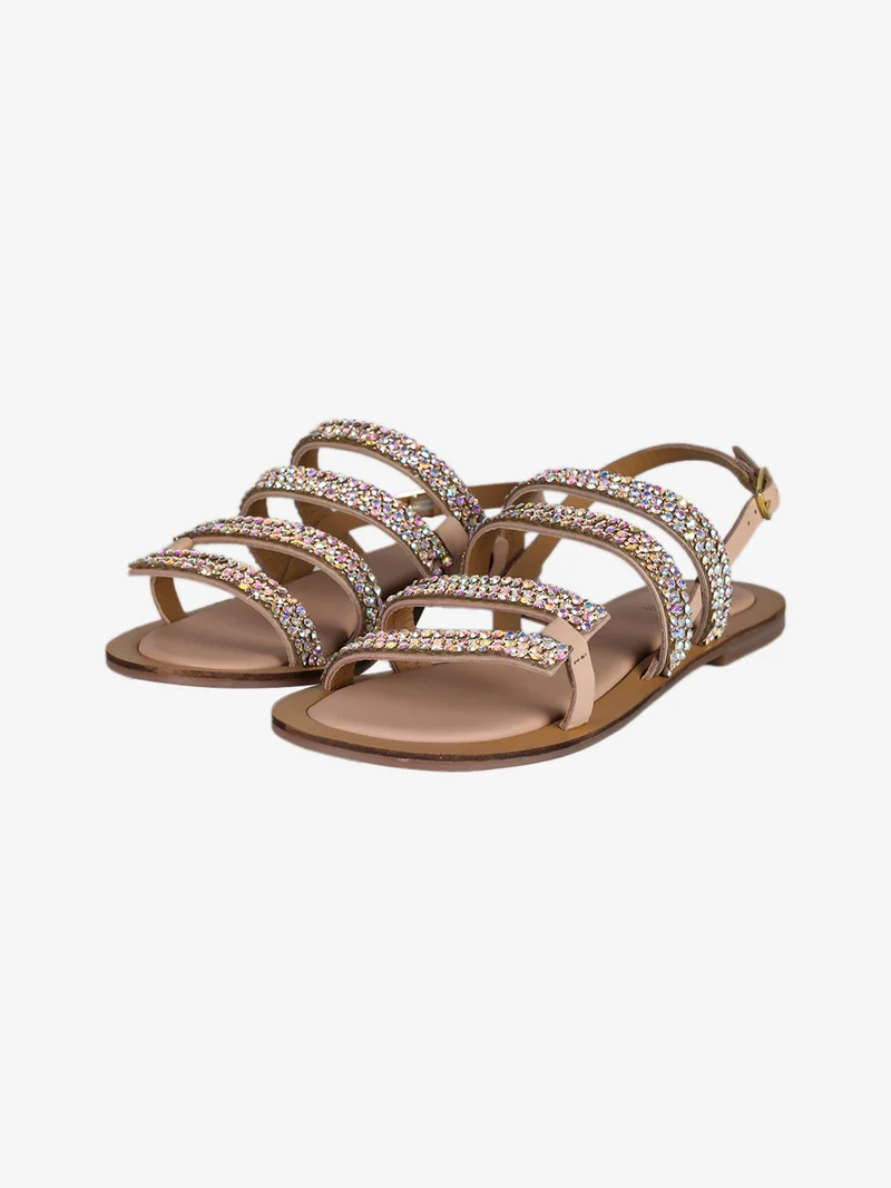 Sandali donna in pelle con strass e cinturino alla caviglia - nudo