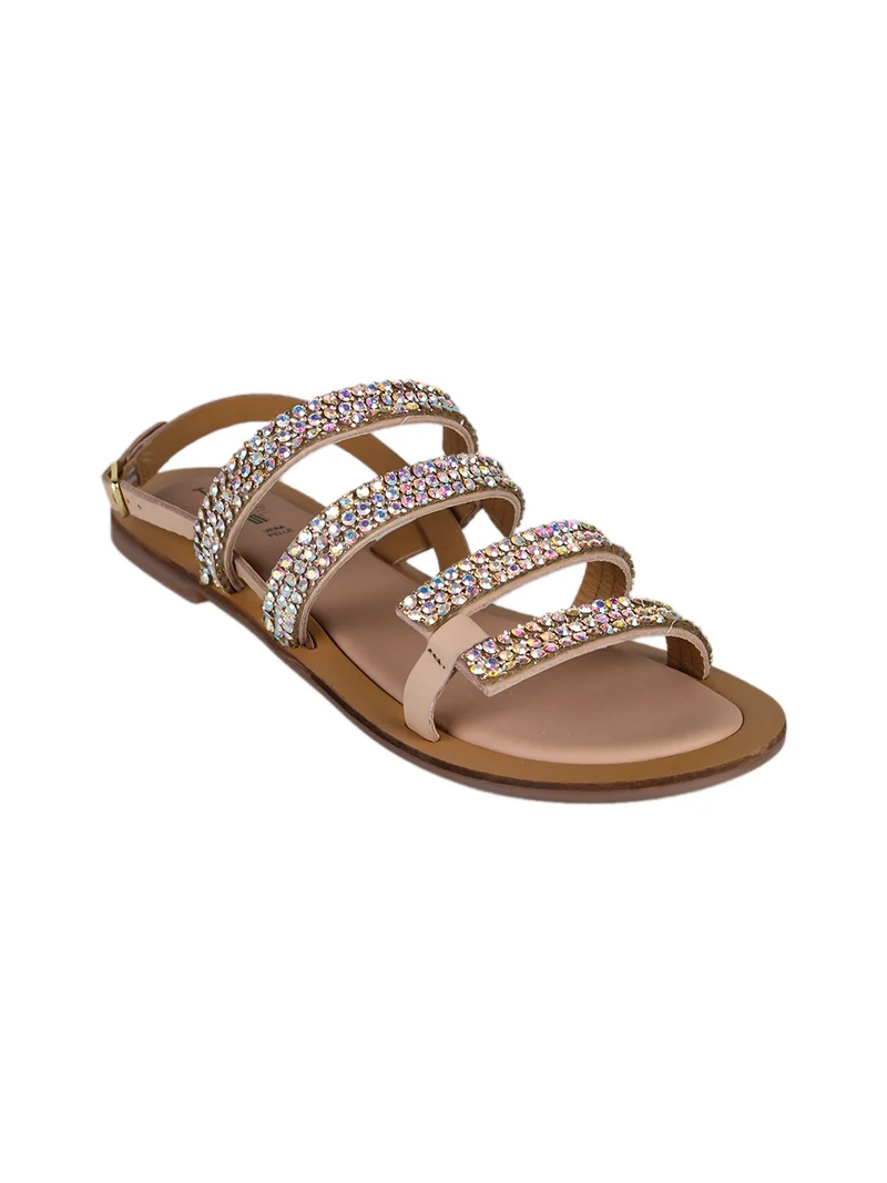 Sandali donna in pelle con strass e cinturino alla caviglia - nudo