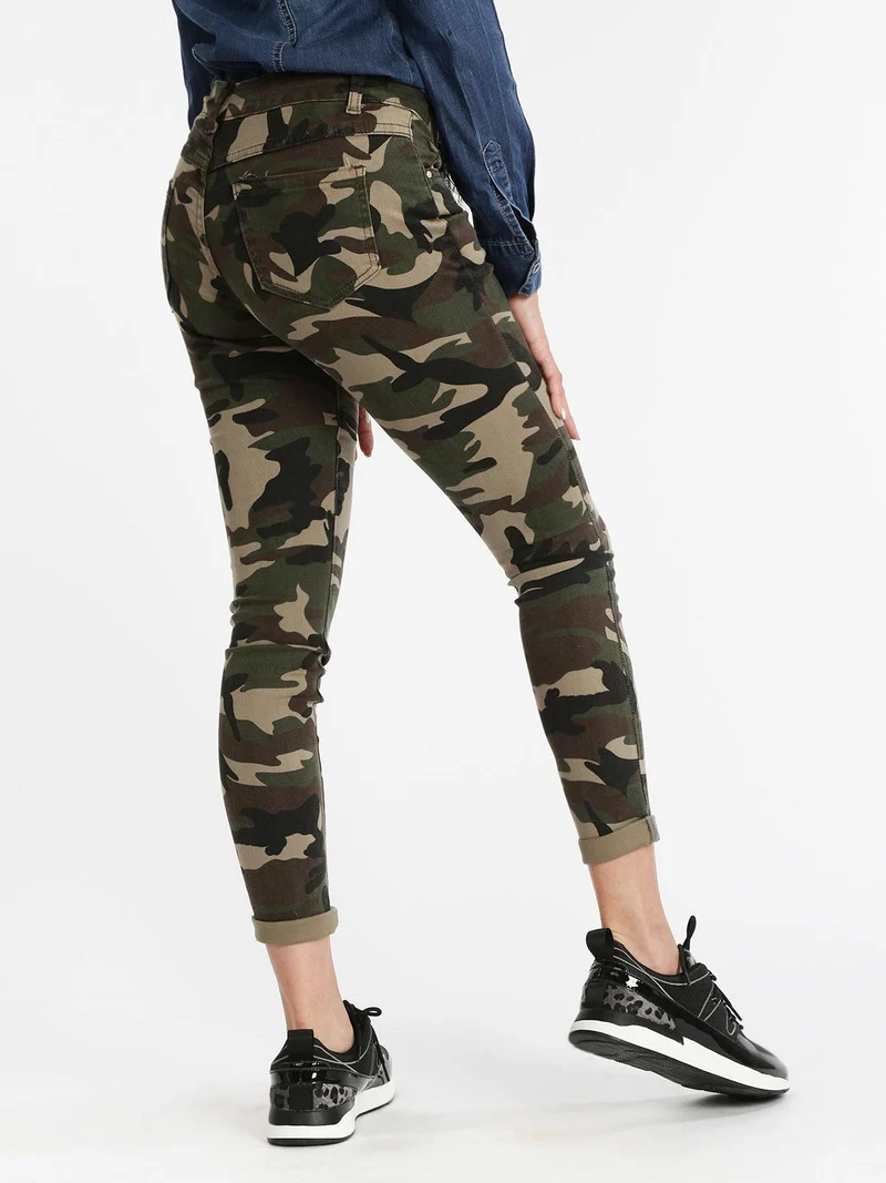Pantaloni donna militari slim fit - militare