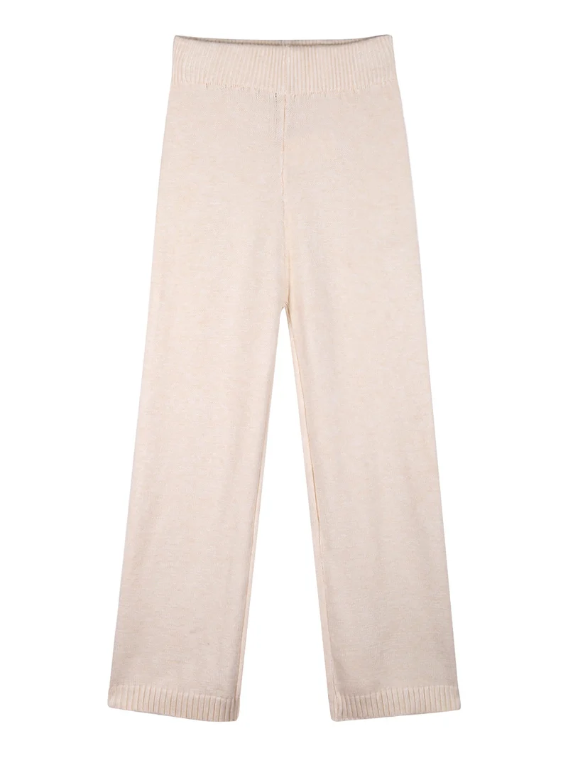 Completo 2 pezzi da bambina in maglia con ricami - beige