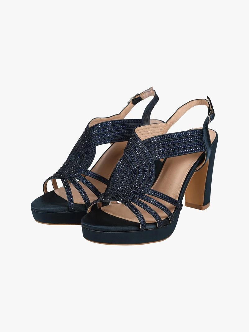 Sandali donna con tacco e plateau - blu scuro