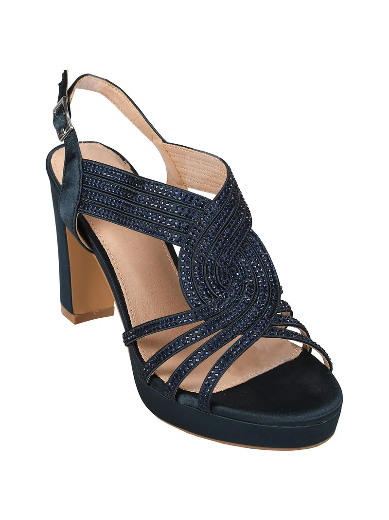 Sandali donna con tacco e plateau - blu scuro