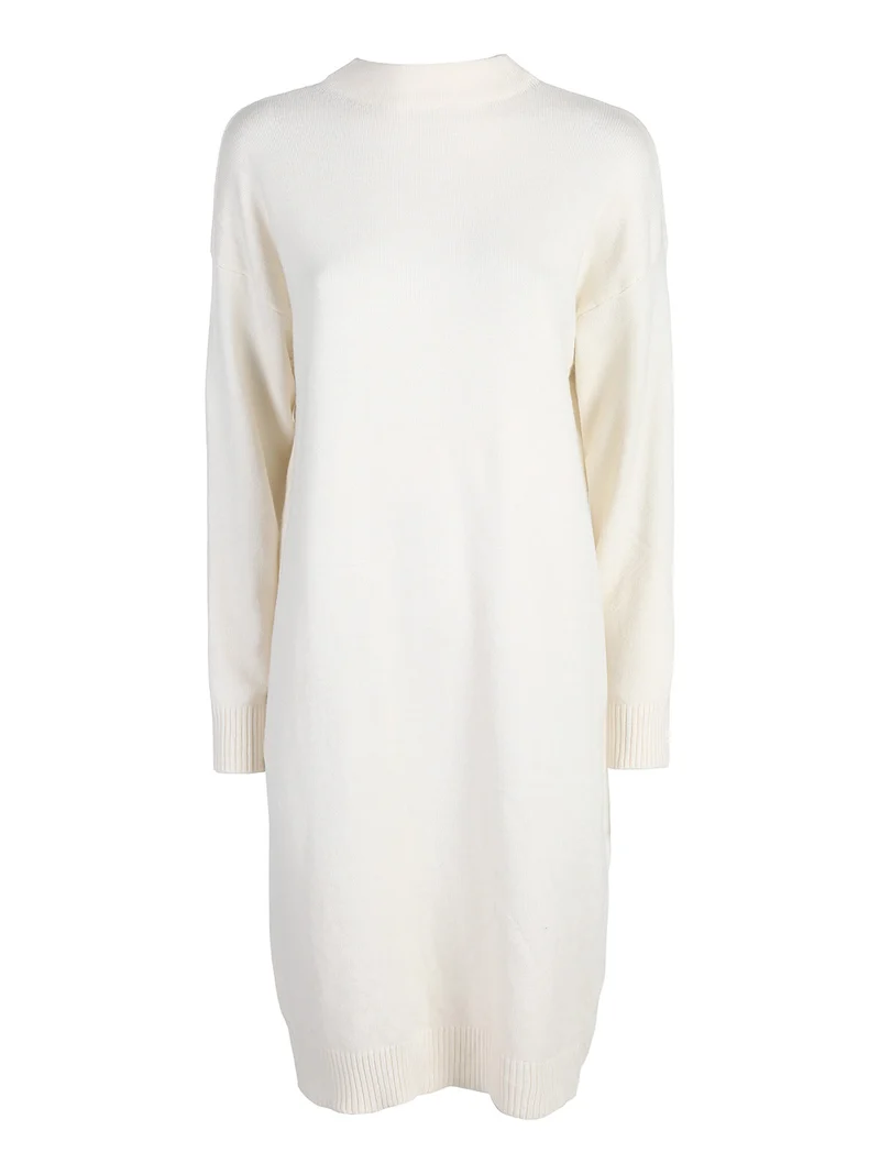 Abito donna in maglia accollato - panna