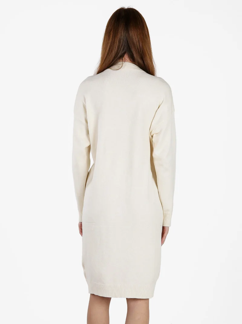 Abito donna in maglia accollato - panna