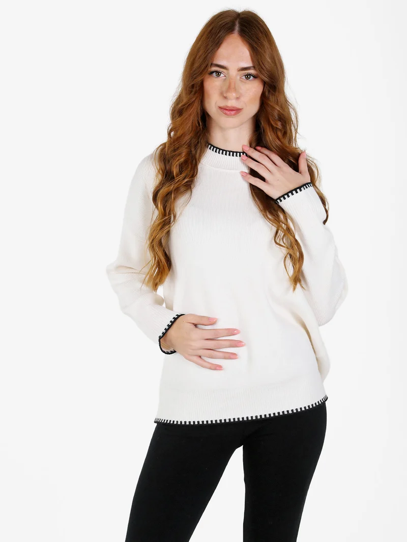 Maglione donna con bordi a contrasto - bianco