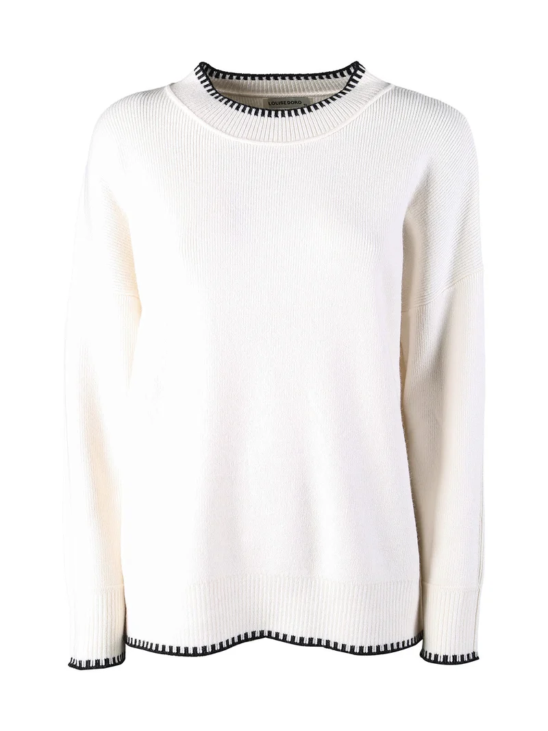 Maglione donna con bordi a contrasto - bianco