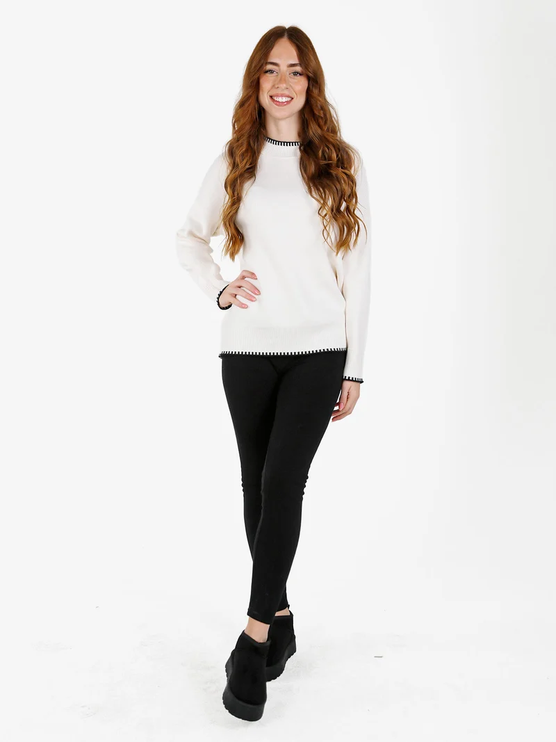 Maglione donna con bordi a contrasto - bianco