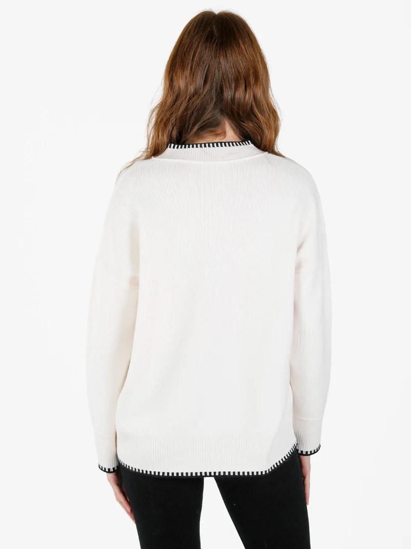 Maglione donna con bordi a contrasto - bianco