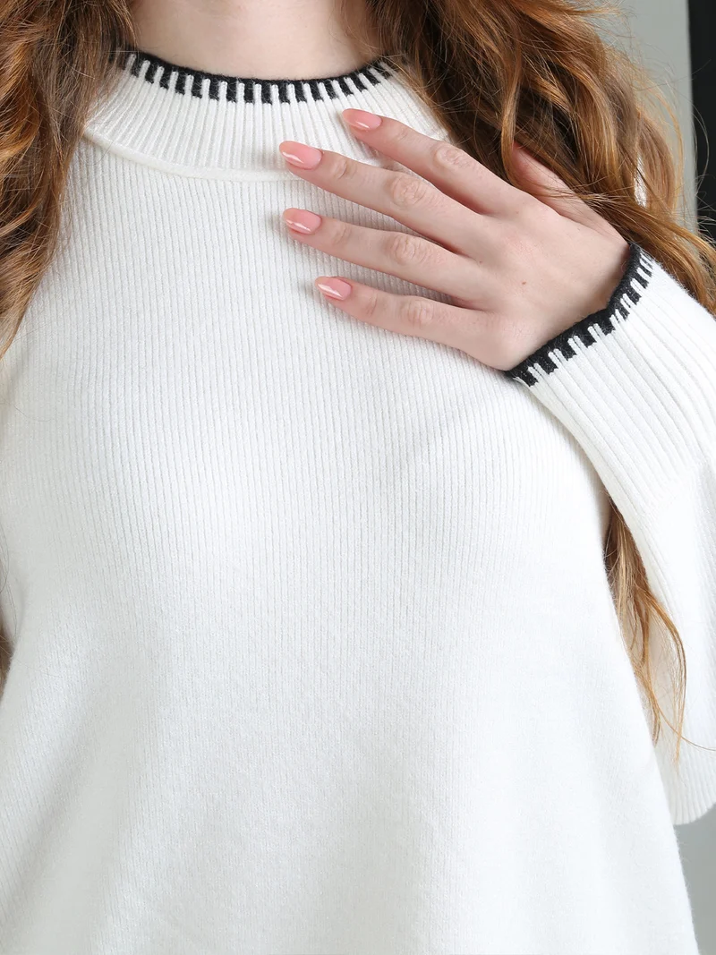 Maglione donna con bordi a contrasto - bianco