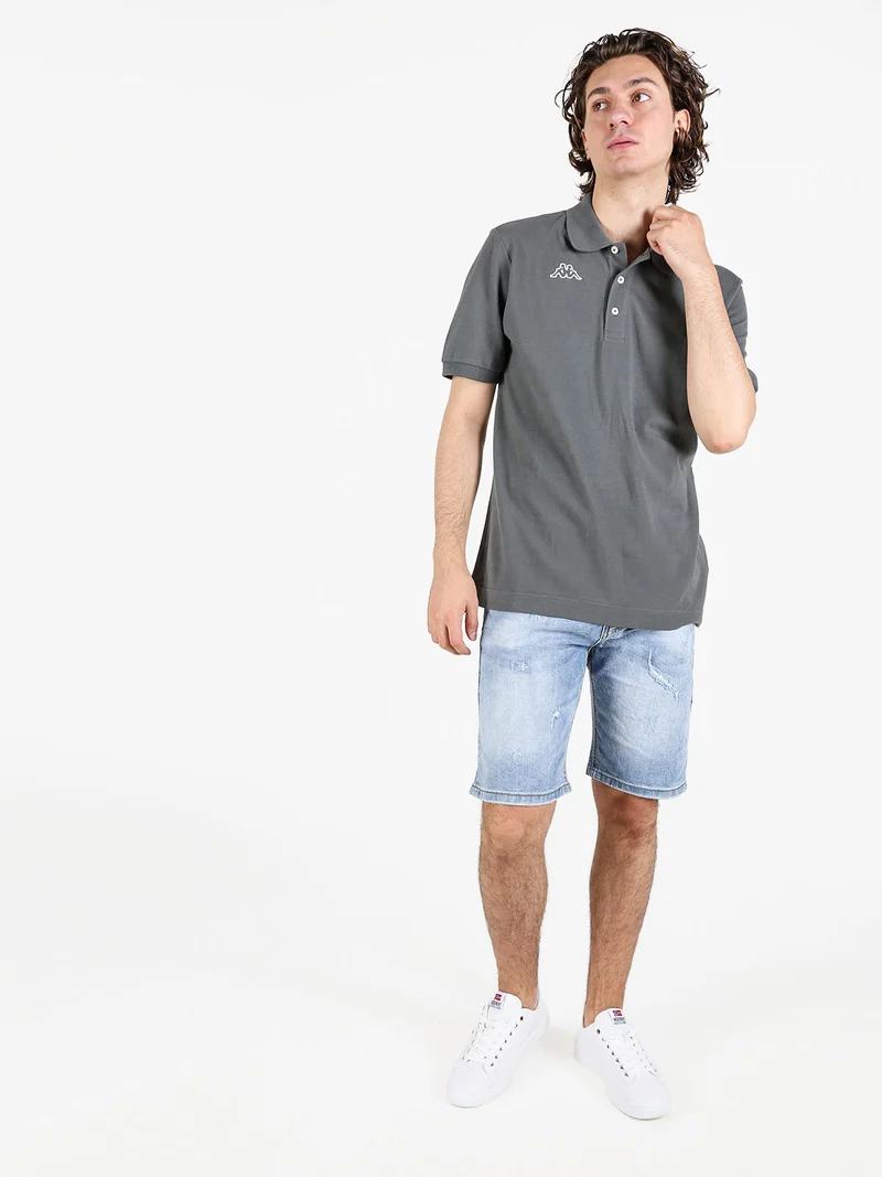 Polo da uomo in cotone a manica corta con logo - grigio scuro