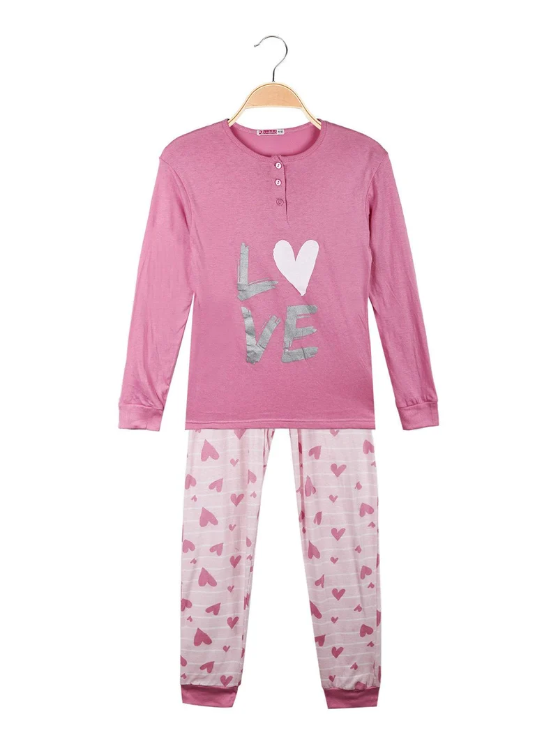 Pigiama lungo da ragazza in cotone - rosa
