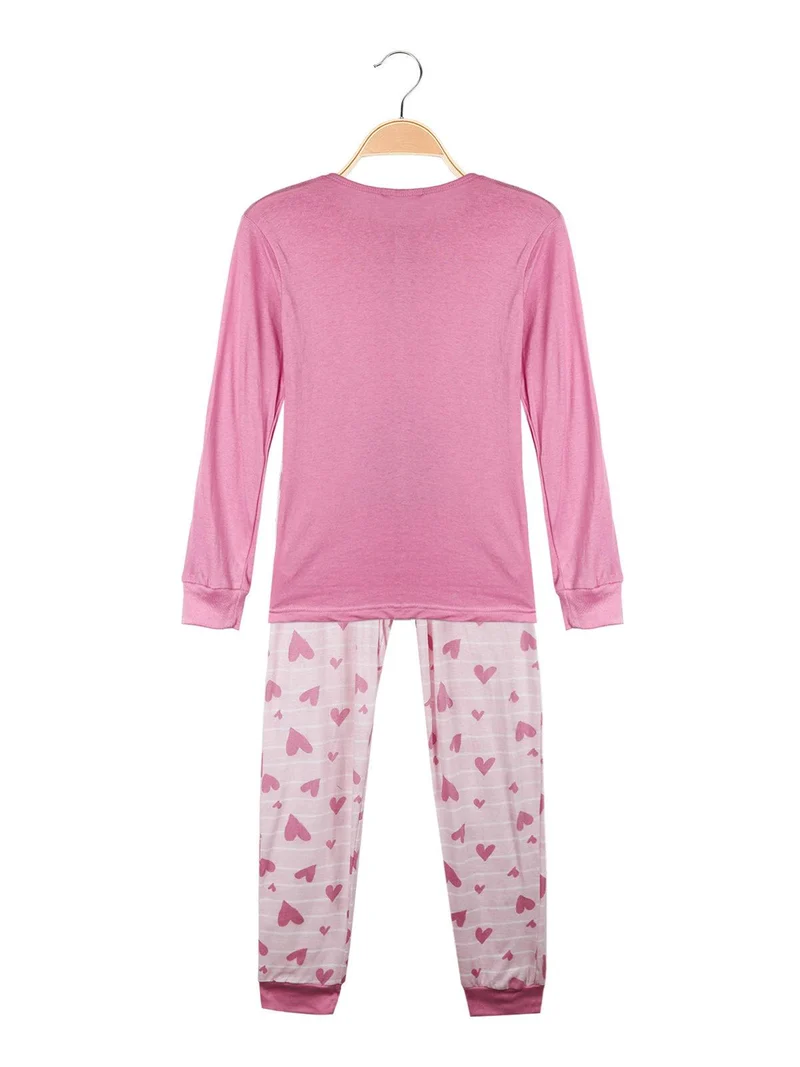 Pigiama lungo da ragazza in cotone - rosa