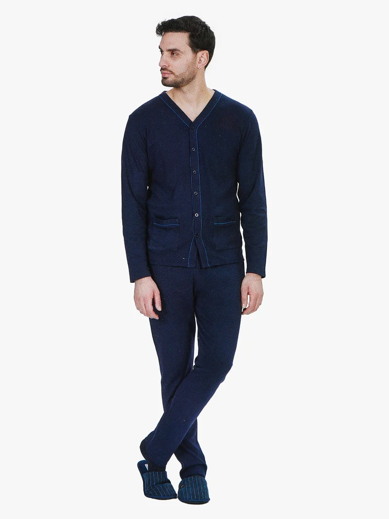 Pigiama aperto da uomo in cotone - blu scuro