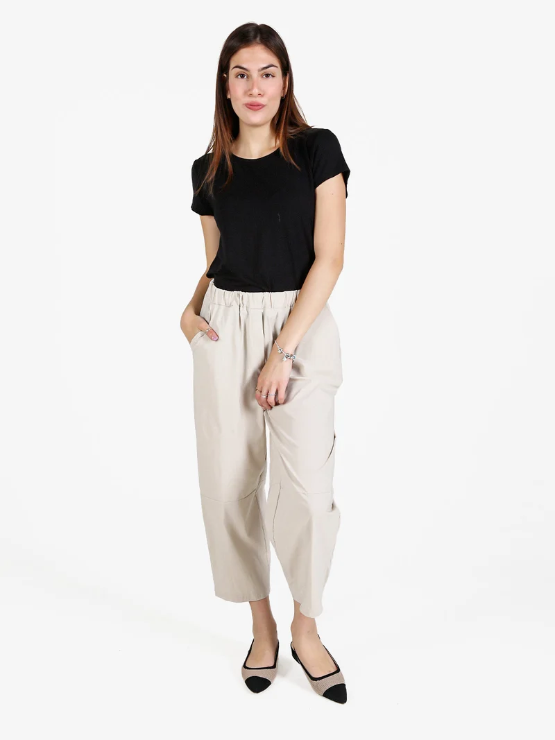 Pantaloni donna a gamba larga - beige