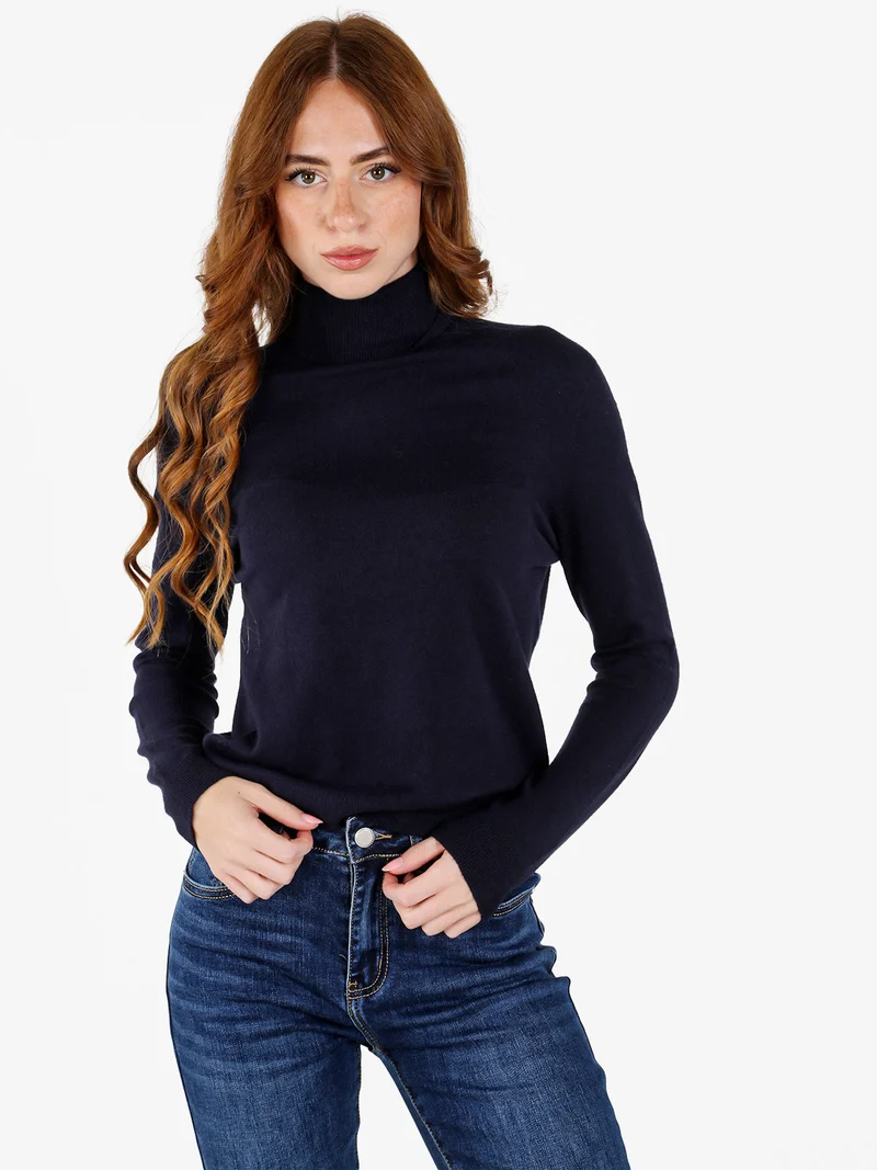 Dolcevita donna in maglia tinta unita - blu scuro