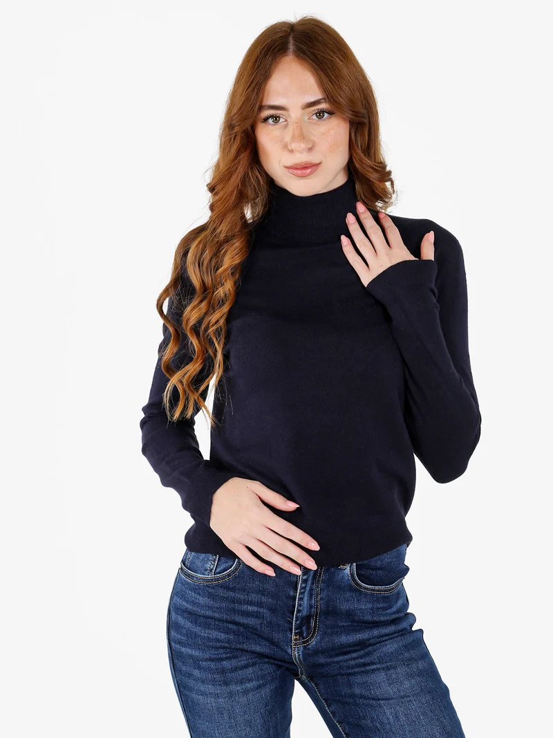 Dolcevita donna in maglia tinta unita - blu scuro